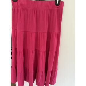 Udel NY S Cotton Tiered Skirt Maxi Pink Boho Prairie Countryside NWOT